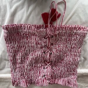 Hollister Red and White Striped Crop Top